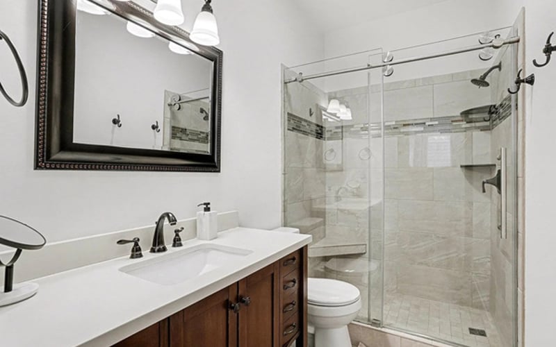 En-suite master bath with glass walk-in shower